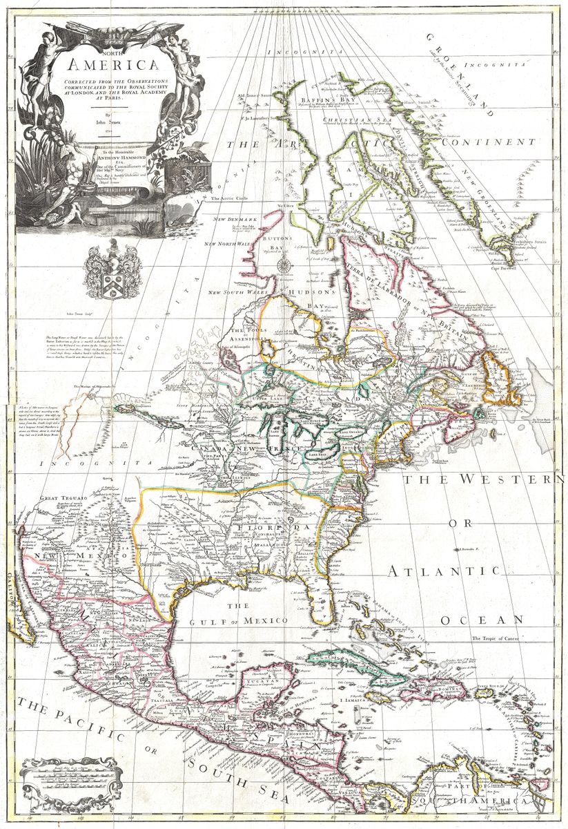 Antique map of North America by John Senex, 1710